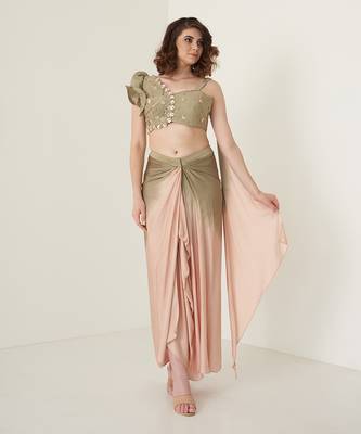 Green modal satin dhoti set 2