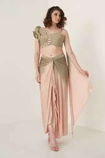 Green modal satin dhoti set