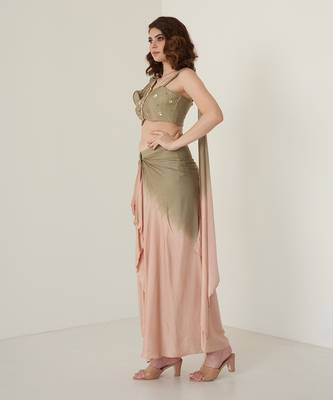 Green modal satin dhoti set 3