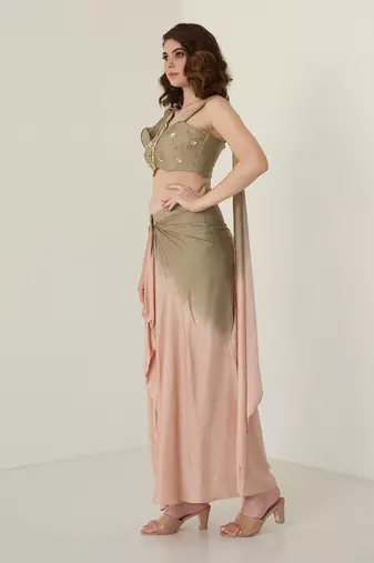 Green modal satin dhoti set