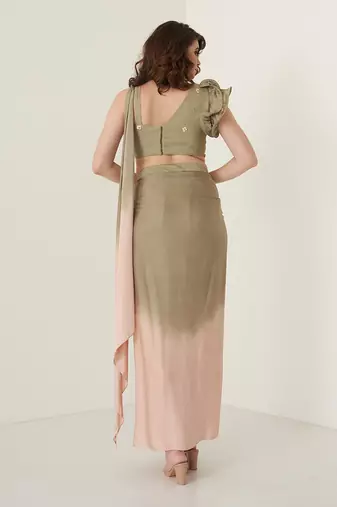 Green modal satin dhoti set