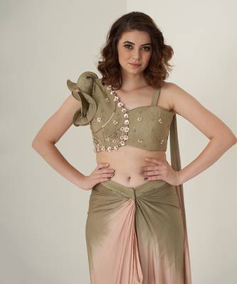 Green modal satin dhoti set 5