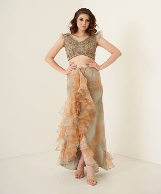 Rust pure organza skirt set 1