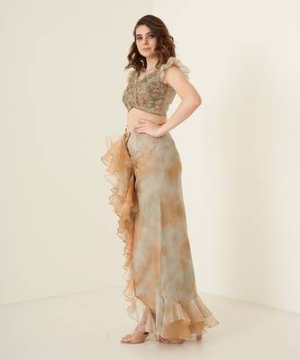 Rust pure organza skirt set 2