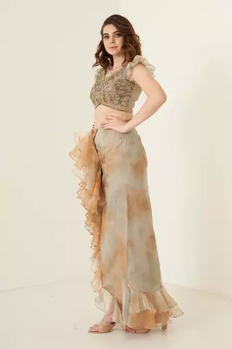 Rust pure organza skirt set