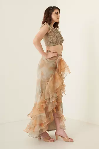 Rust pure organza skirt set