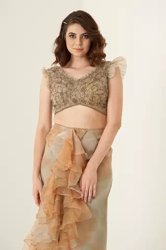 Rust pure organza skirt set