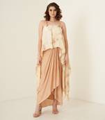 Peach pleated modal satin dhoti set