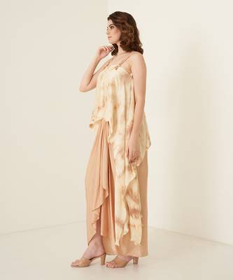 Peach pleated modal satin dhoti set 3