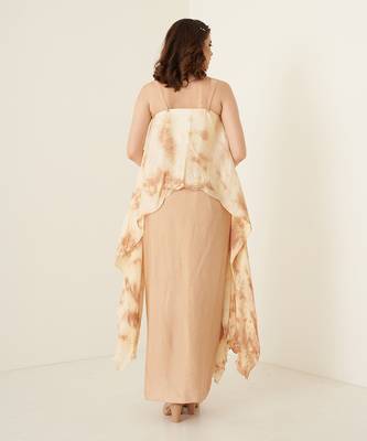 Peach pleated modal satin dhoti set 4