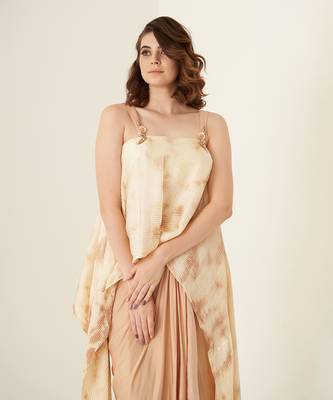 Peach pleated modal satin dhoti set 5