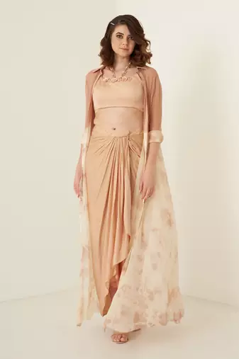 Peach dhoti shirt set