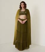 Moss green chiffon skirt set
