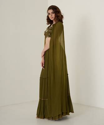 Moss green chiffon skirt set 2