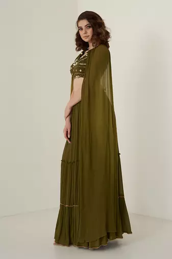 Moss green chiffon skirt set