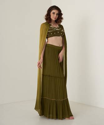 Moss green chiffon skirt set 3