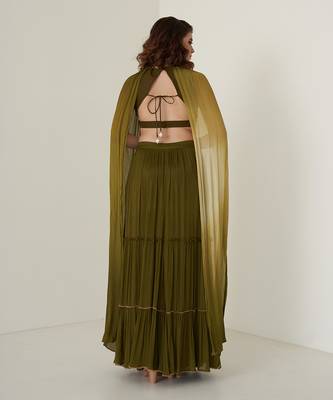 Moss green chiffon skirt set 4