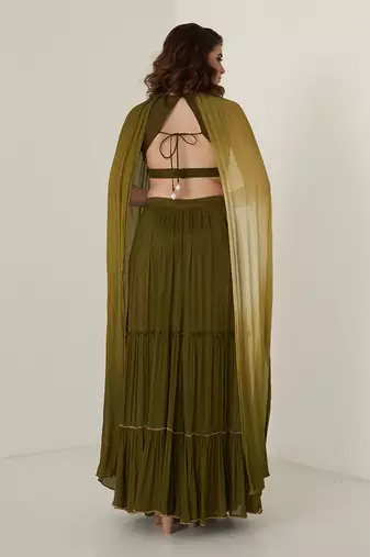 Moss green chiffon skirt set