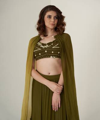 Moss green chiffon skirt set 5