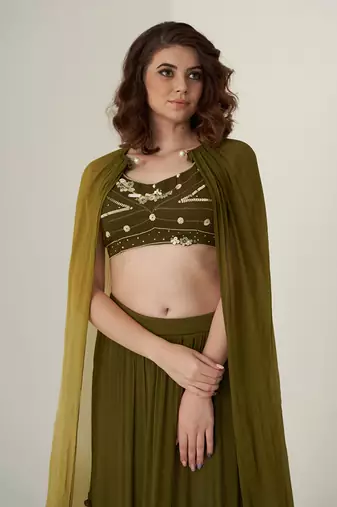 Moss green chiffon skirt set