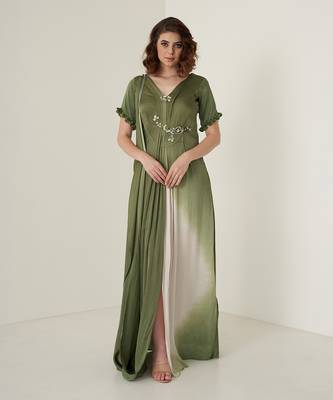 Moss green modal satin gown 1
