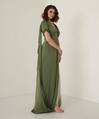 Moss green modal satin gown 3