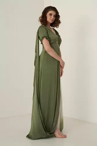 Moss green modal satin gown