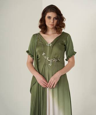 Moss green modal satin gown 5