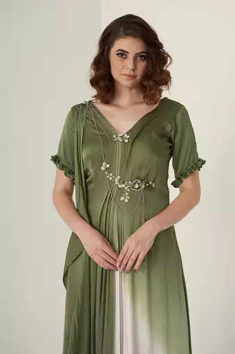 Moss green modal satin gown