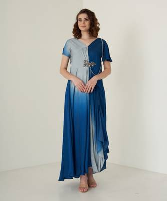 Navy blue modal satin dress 1