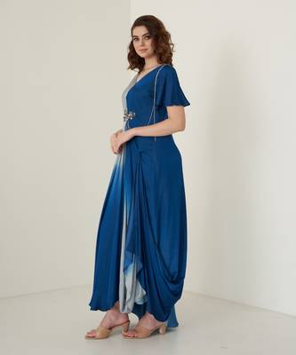 Navy blue modal satin dress 2