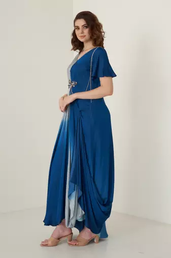 Navy blue modal satin dress