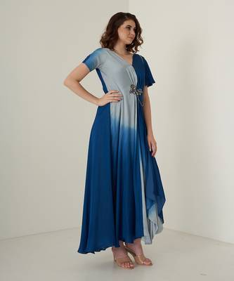 Navy blue modal satin dress 3