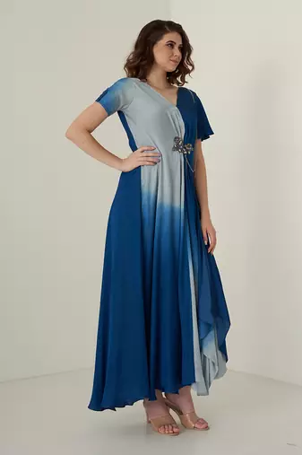 Navy blue modal satin dress