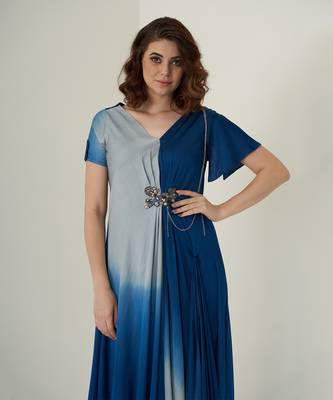 Navy blue modal satin dress 5