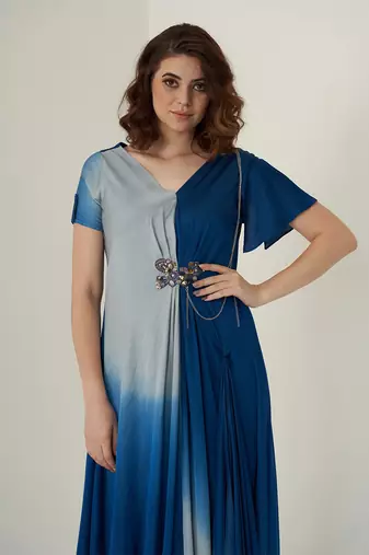 Navy blue modal satin dress