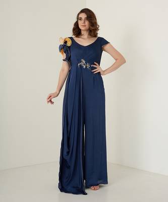 Navy blue modal satin jumpsuit 1