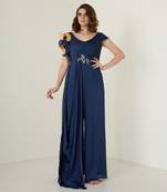 Navy blue modal satin jumpsuit