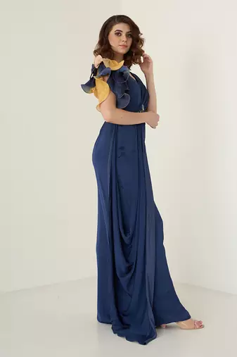 Navy blue modal satin jumpsuit