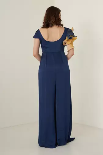 Navy blue modal satin jumpsuit
