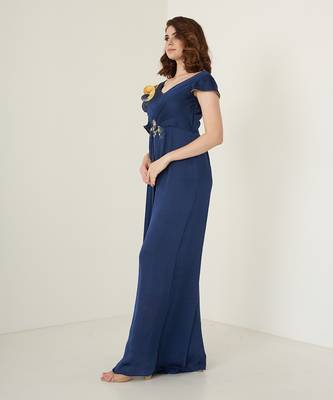Navy blue modal satin jumpsuit 4