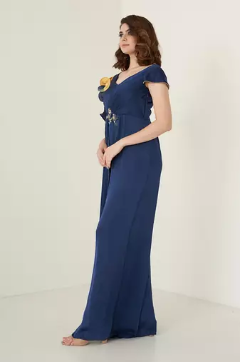 Navy blue modal satin jumpsuit