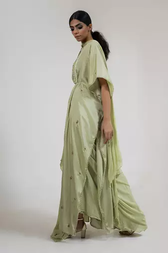 Sage green crepe dhoti set