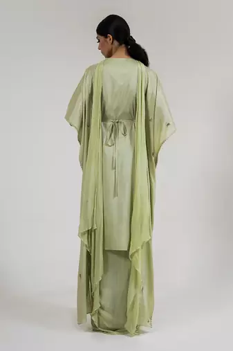 Sage green crepe dhoti set