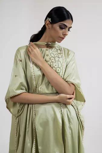Sage green crepe dhoti set