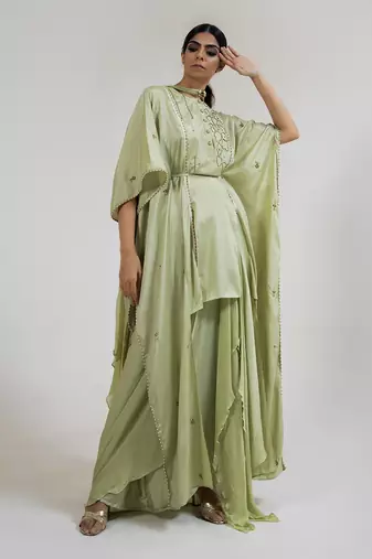 Sage green crepe dhoti set