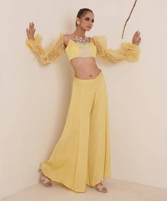 Aqua blue modal satin pant set 1