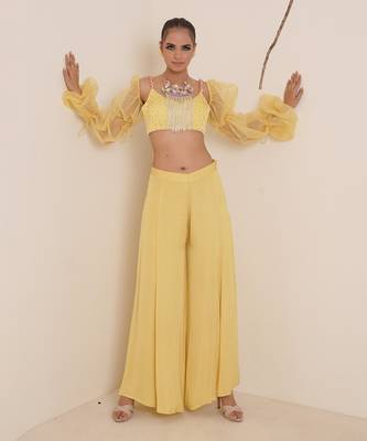 Aqua blue modal satin pant set 3