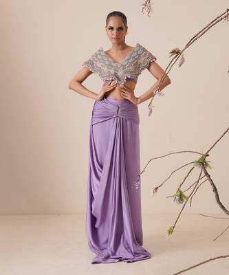 Lavender modal satin skirt set 1