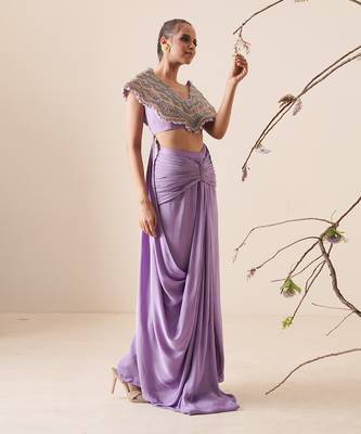 Lavender modal satin skirt set 2
